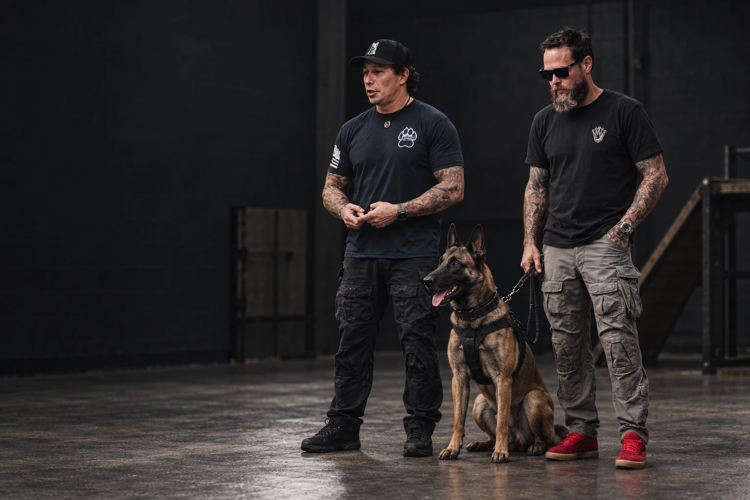 AI-generated brand portrait of Ray Murphy and Ted Summers with a police K9.
